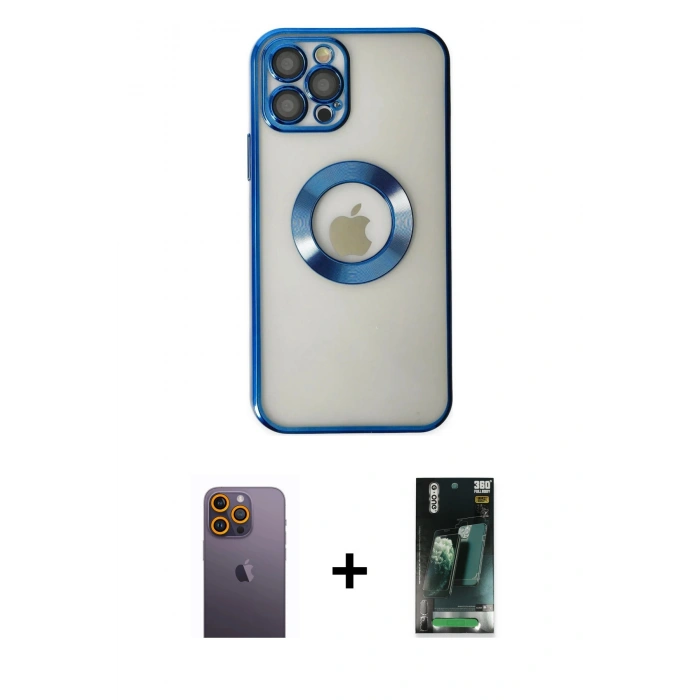 MARSİLYAN™- iPhone 12 Pro Kılıf Pusula Form - Şeffaf 360 Full Body Arka Koruyucu + Neon Fosforlu Kamera Lens - SI