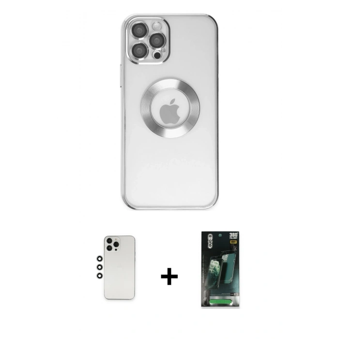 MARSİLYAN™- iPhone 12 Pro Kılıf Pusula Form - Şeffaf 360 Full Body Arka Koruyucu + Shine Kamera Lens - GS