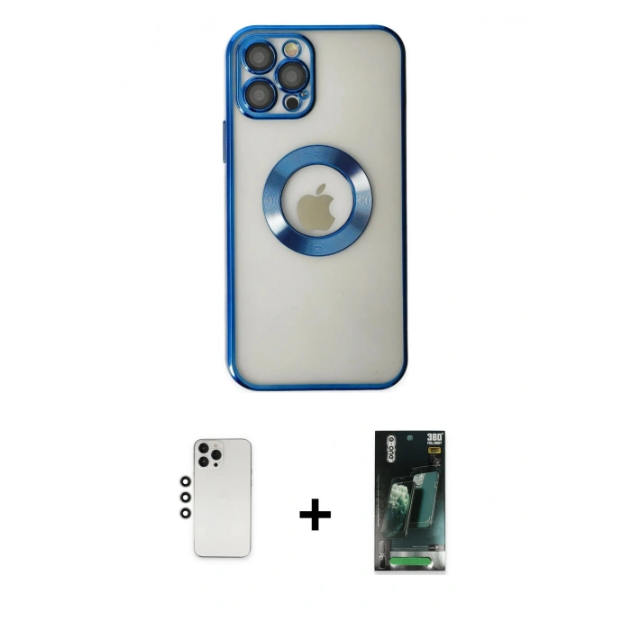 MARSİLYAN™- iPhone 12 Pro Kılıf Pusula Form - Şeffaf 360 Full Body Arka Koruyucu + Shine Kamera Lens - GS