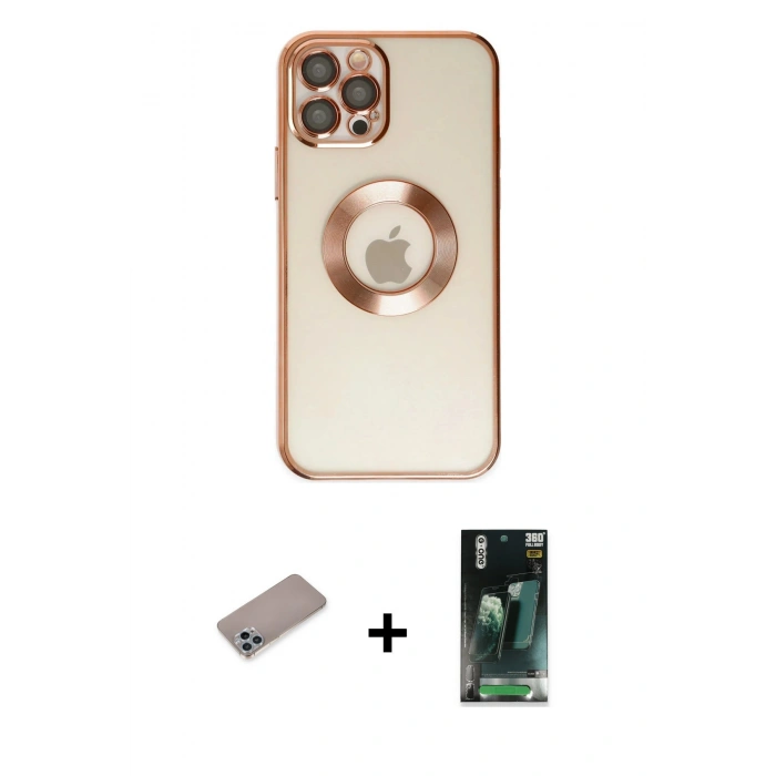 MARSİLYAN™- iPhone 12 Pro Kılıf Pusula Form - Şeffaf 360 Full Body Arka Koruyucu + Shine Kamera Lens Koruma Cam - SABE