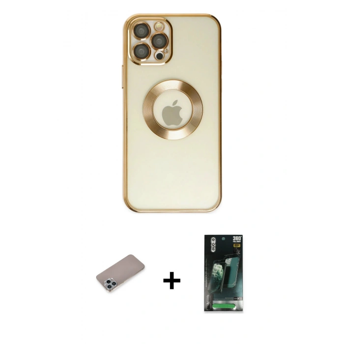 MARSİLYAN™- iPhone 12 Pro Kılıf Pusula Form - Şeffaf 360 Full Body Arka Koruyucu + Shine Kamera Lens Koruma Cam - SABE