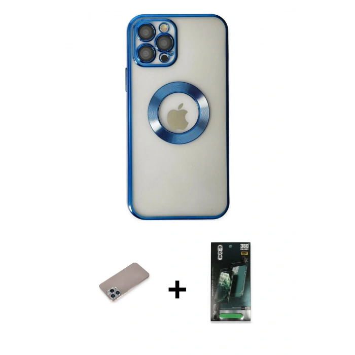 MARSİLYAN™- iPhone 12 Pro Kılıf Pusula Form - Şeffaf 360 Full Body Arka Koruyucu + Shine Kamera Lens Koruma Cam - SABE