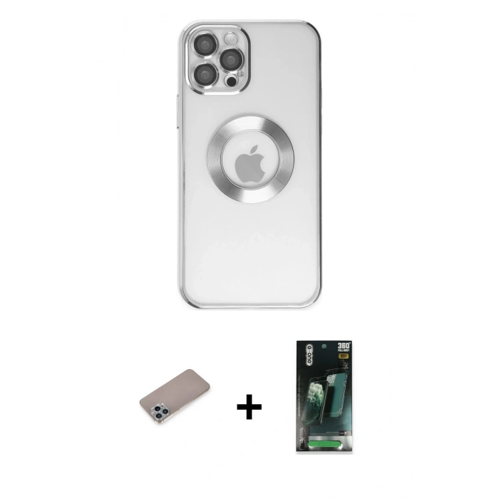 MARSİLYAN™- iPhone 12 Pro Kılıf Pusula Form - Şeffaf 360 Full Body Arka Koruyucu + Shine Kamera Lens Koruma Cam - SABE