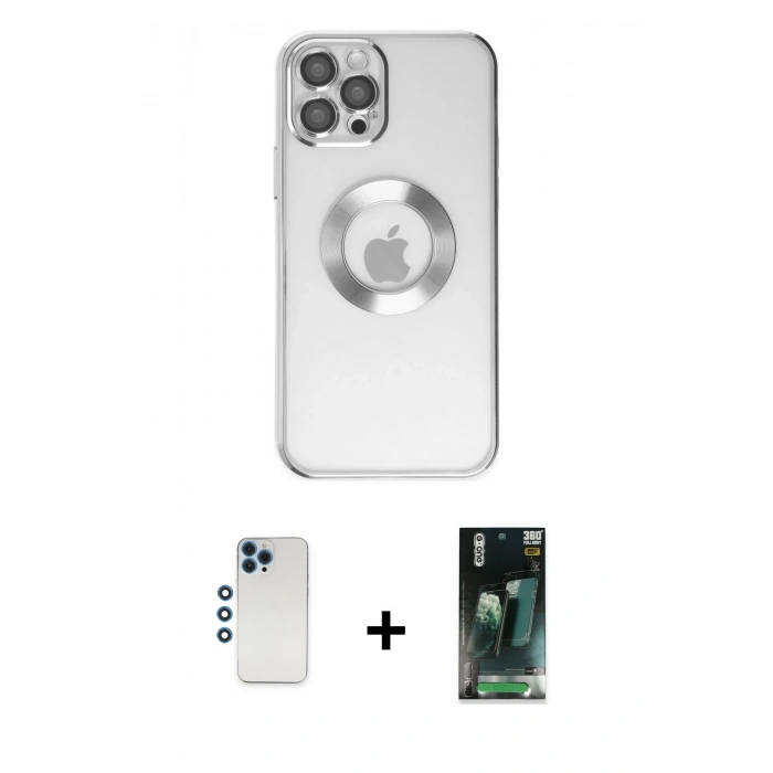 MARSİLYAN™- iPhone 12 Pro Kılıf Pusula Form - Şeffaf 360 Full Body Arka Koruyucu + Shine Kamera Lens - MI