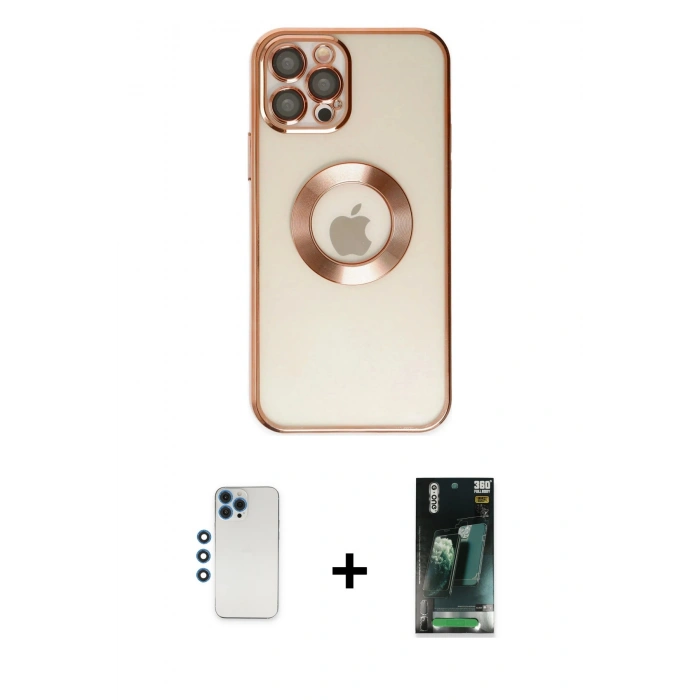 MARSİLYAN™- iPhone 12 Pro Kılıf Pusula Form - Şeffaf 360 Full Body Arka Koruyucu + Shine Kamera Lens - MI