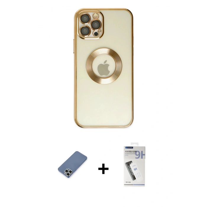 MARSİLYAN™- iPhone 12 Pro Kılıf Pusula Form - Şeffaf Uv Polymer Nano Ekran Koruyucu + Metal Kamera Lens Koruma Cam - AKYL