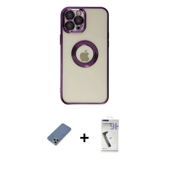 MARSİLYAN™- iPhone 12 Pro Kılıf Pusula Form - Şeffaf Uv Polymer Nano Ekran Koruyucu + Metal Kamera Lens Koruma Cam - AKYL