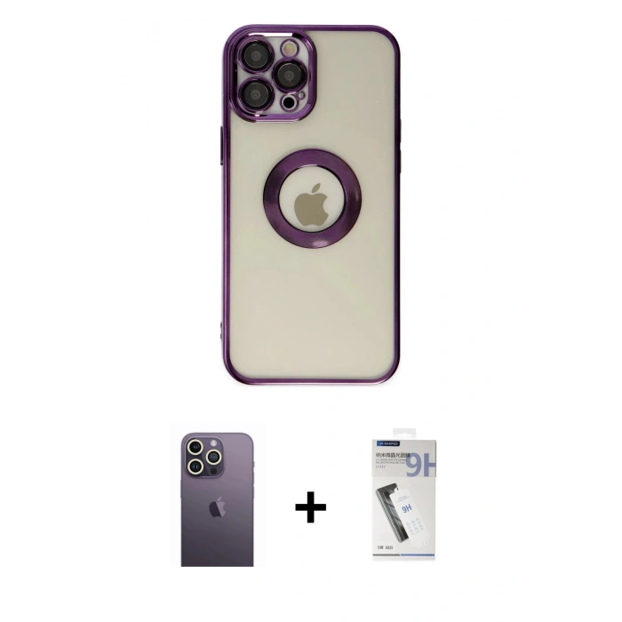 MARSİLYAN™- iPhone 12 Pro Kılıf Pusula Form - Şeffaf Uv Polymer Nano Ekran Koruyucu + Beyaz Neon Fosforlu Kamera Lens