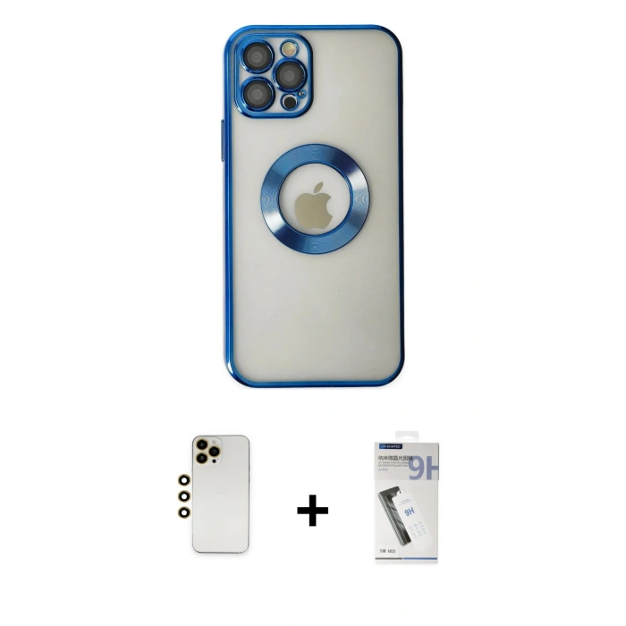 MARSİLYAN™- iPhone 12 Pro Kılıf Pusula Form - Şeffaf Uv Polymer Nano Ekran Koruyucu + Shine Kamera Lens - GD