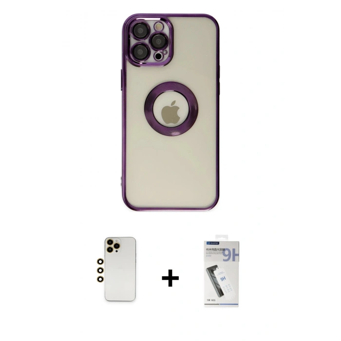 MARSİLYAN™- iPhone 12 Pro Kılıf Pusula Form - Şeffaf Uv Polymer Nano Ekran Koruyucu + Shine Kamera Lens - GD