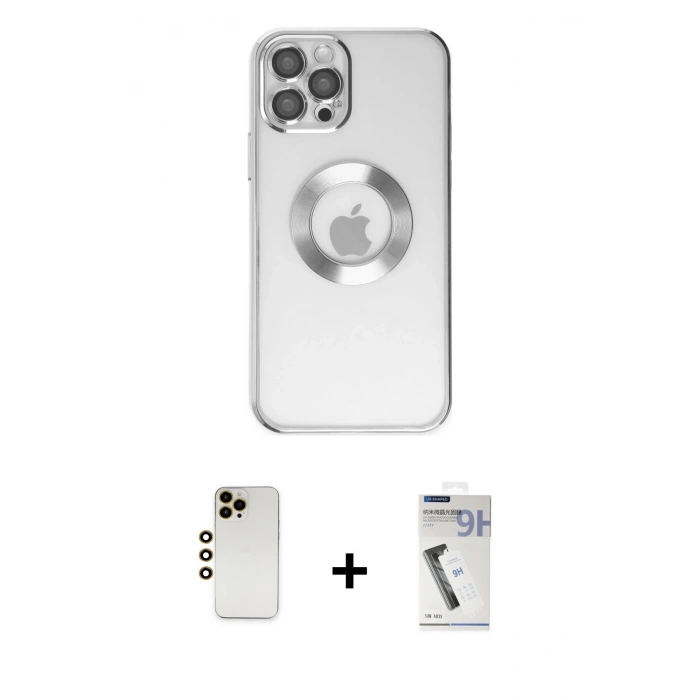 MARSİLYAN™- iPhone 12 Pro Kılıf Pusula Form - Şeffaf Uv Polymer Nano Ekran Koruyucu + Shine Kamera Lens - GD