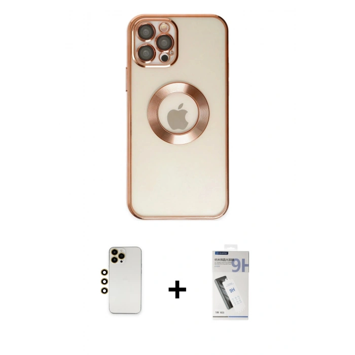 MARSİLYAN™- iPhone 12 Pro Kılıf Pusula Form - Şeffaf Uv Polymer Nano Ekran Koruyucu + Shine Kamera Lens - GD