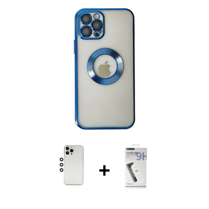 MARSİLYAN™- iPhone 12 Pro Kılıf Pusula Form - Şeffaf Uv Polymer Nano Ekran Koruyucu + Shine Kamera Lens - GS