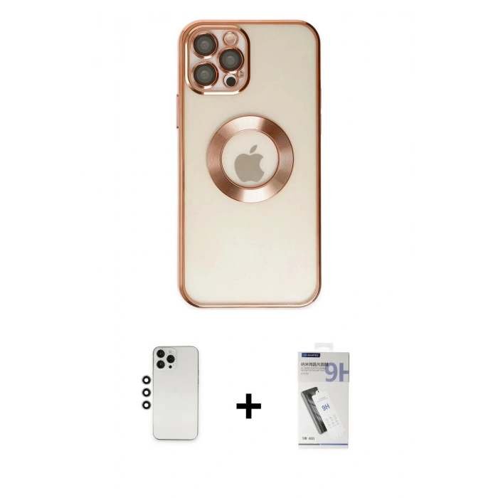 MARSİLYAN™- iPhone 12 Pro Kılıf Pusula Form - Şeffaf Uv Polymer Nano Ekran Koruyucu + Shine Kamera Lens - GS