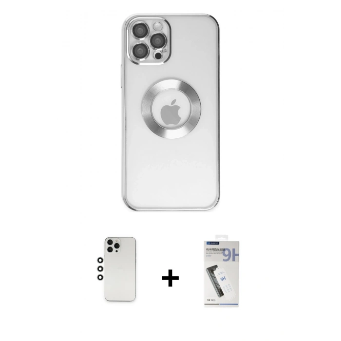MARSİLYAN™- iPhone 12 Pro Kılıf Pusula Form - Şeffaf Uv Polymer Nano Ekran Koruyucu + Shine Kamera Lens - GS