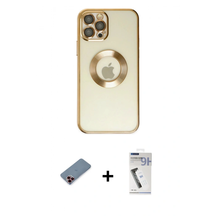 MARSİLYAN™- iPhone 12 Pro Kılıf Pusula Form - Şeffaf Uv Polymer Nano Ekran Koruyucu + Metal Kamera Lens Koruma Cam - KI