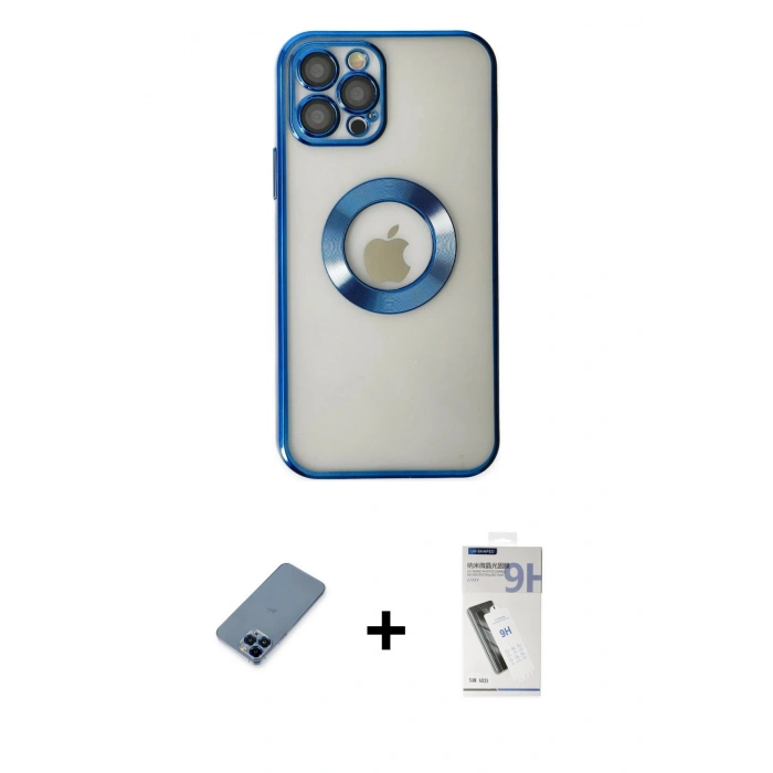 MARSİLYAN™- iPhone 12 Pro Kılıf Pusula Form - Şeffaf Uv Polymer Nano Ekran Koruyucu + Metal Kamera Lens Koruma Cam - MI