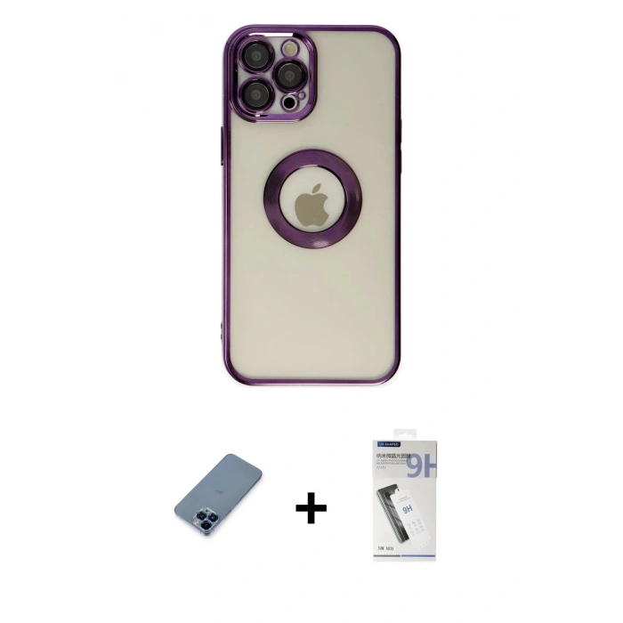 MARSİLYAN™- iPhone 12 Pro Kılıf Pusula Form - Şeffaf Uv Polymer Nano Ekran Koruyucu + Metal Kamera Lens Koruma Cam - MI