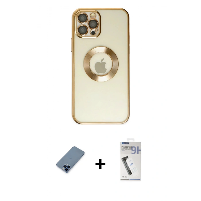 MARSİLYAN™- iPhone 12 Pro Kılıf Pusula Form - Şeffaf Uv Polymer Nano Ekran Koruyucu + Metal Kamera Lens Koruma Cam - MI