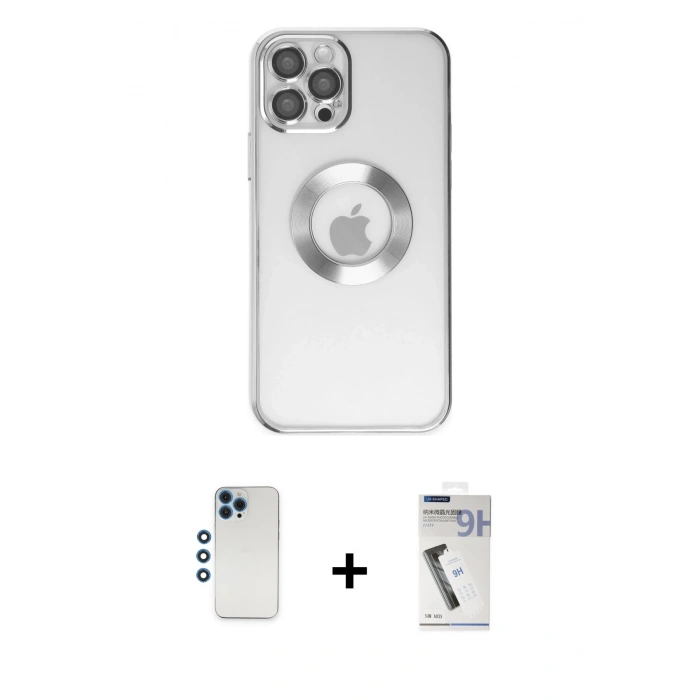 MARSİLYAN™- iPhone 12 Pro Kılıf Pusula Form - Şeffaf Uv Polymer Nano Ekran Koruyucu + Shine Kamera Lens - MI