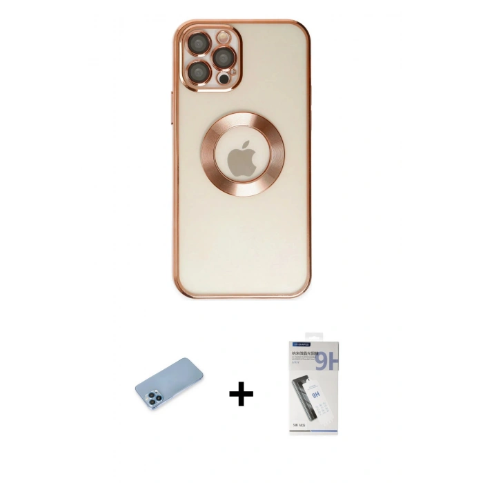 MARSİLYAN™- iPhone 12 Pro Kılıf Pusula Form - Şeffaf Uv Polymer Nano Ekran Koruyucu + Mavi Shine Kamera Lens Koruma Cam