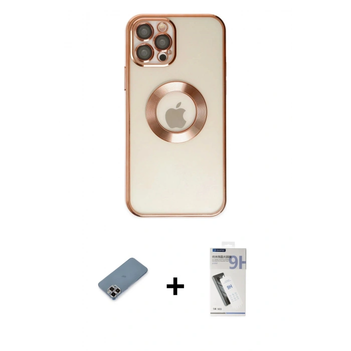 MARSİLYAN™- iPhone 12 Pro Kılıf Pusula Form - Şeffaf Uv Polymer Nano Ekran Koruyucu + Metal Kamera Lens Koruma Cam - MR