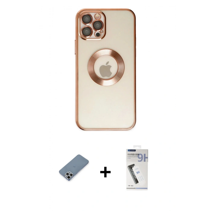 MARSİLYAN™- iPhone 12 Pro Kılıf Pusula Form - Şeffaf Uv Polymer Nano Ekran Koruyucu + Metal Kamera Lens Koruma Cam - GS