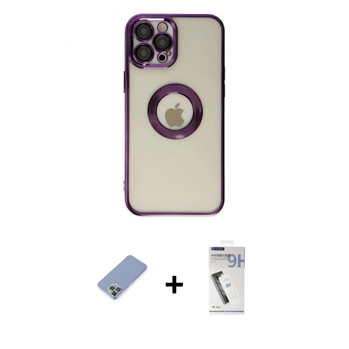 MARSİLYAN™- iPhone 12 Pro Kılıf Pusula Form - Şeffaf Uv Polymer Nano Ekran Koruyucu + Metal Kamera Lens Koruma Cam - KUYL