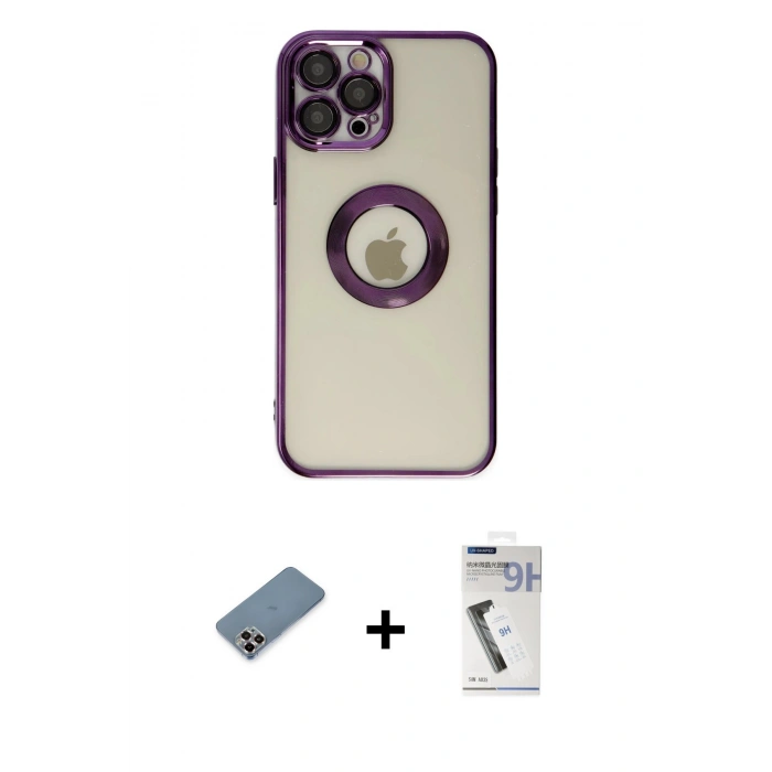 MARSİLYAN™- iPhone 12 Pro Kılıf Pusula Form - Şeffaf Uv Polymer Nano Ekran Koruyucu + Metal Kamera Lens Koruma Cam - MR