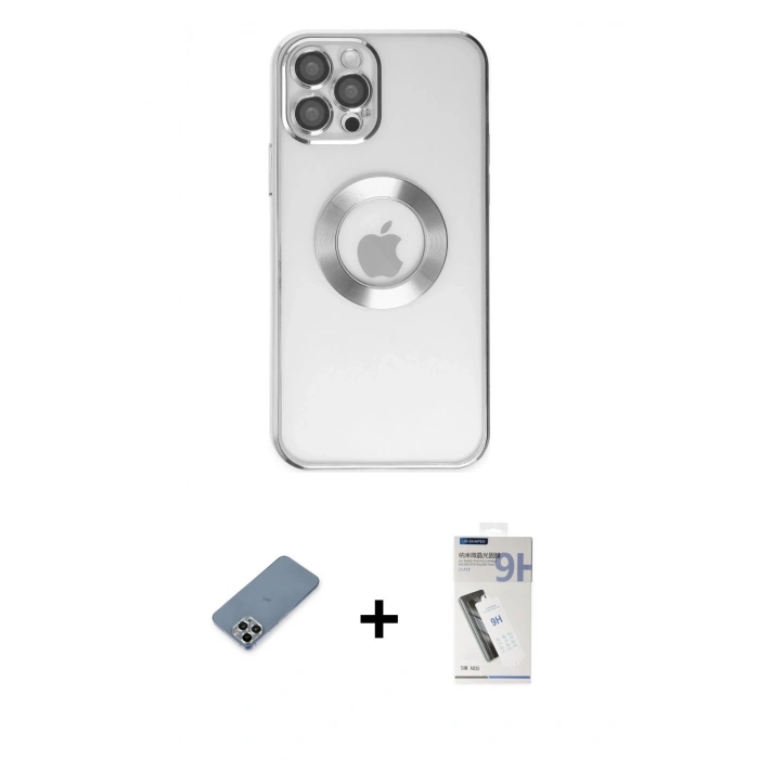 MARSİLYAN™- iPhone 12 Pro Kılıf Pusula Form - Şeffaf Uv Polymer Nano Ekran Koruyucu + Metal Kamera Lens Koruma Cam - GS