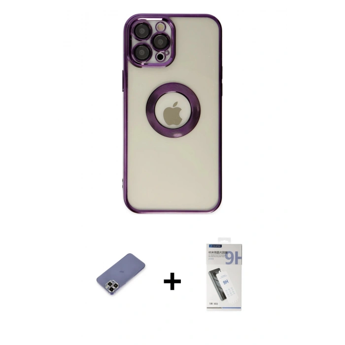 MARSİLYAN™- iPhone 12 Pro Kılıf Pusula Form - Şeffaf Uv Polymer Nano Ekran Koruyucu + Metal Kamera Lens Koruma Cam - GD