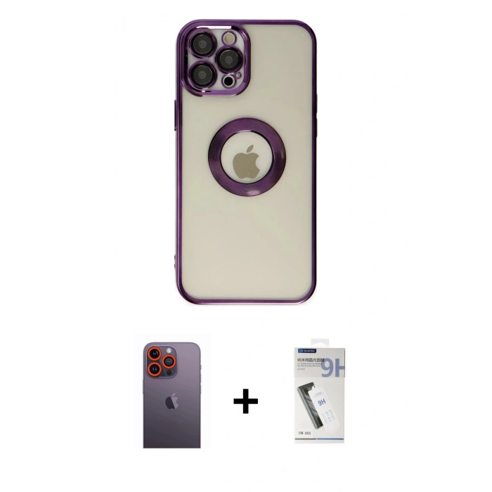 MARSİLYAN™- iPhone 12 Pro Kılıf Pusula Form - Şeffaf Uv Polymer Nano Ekran Koruyucu + Neon Fosforlu Kamera Lens - TU