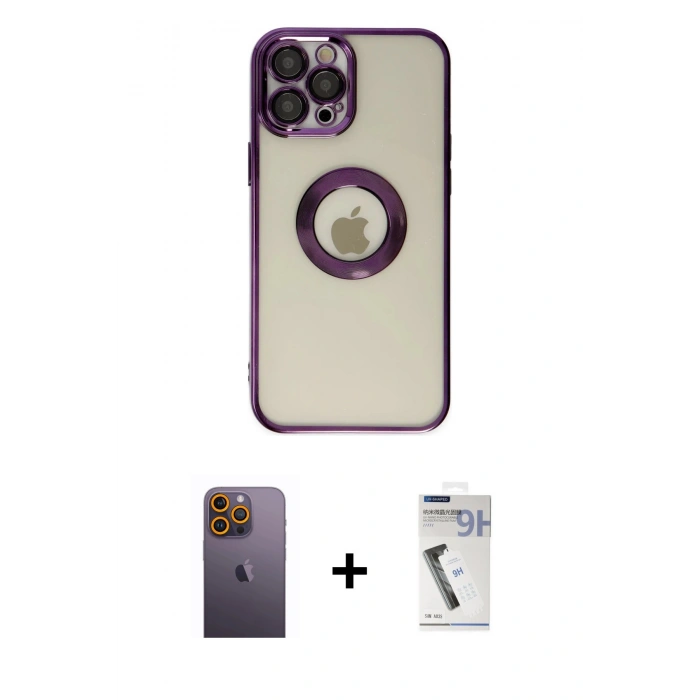 MARSİLYAN™- iPhone 12 Pro Kılıf Pusula Form - Şeffaf Uv Polymer Nano Ekran Koruyucu + Neon Fosforlu Kamera Lens - SI