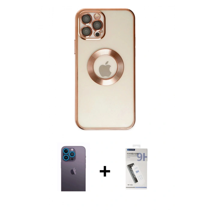 MARSİLYAN™- iPhone 12 Pro Kılıf Pusula Form - Şeffaf Uv Polymer Nano Ekran Koruyucu + Neon Fosforlu Kamera Lens - MI