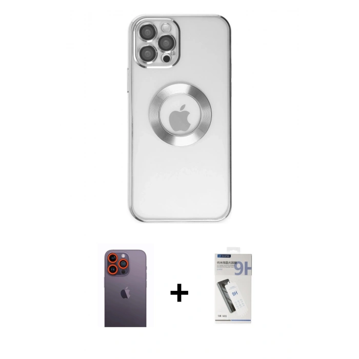 MARSİLYAN™- iPhone 12 Pro Kılıf Pusula Form - Şeffaf Uv Polymer Nano Ekran Koruyucu + Neon Fosforlu Kamera Lens - TU