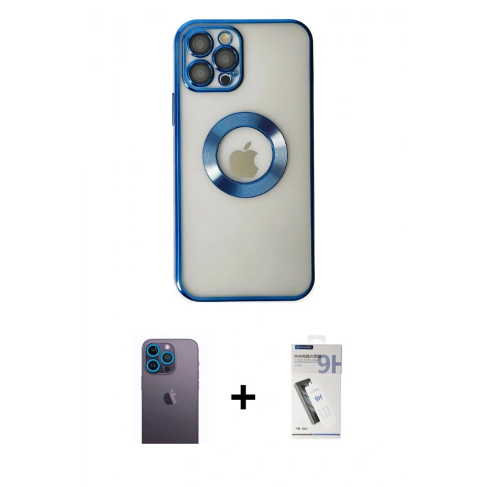 MARSİLYAN™- iPhone 12 Pro Kılıf Pusula Form - Şeffaf Uv Polymer Nano Ekran Koruyucu + Neon Fosforlu Kamera Lens - MI