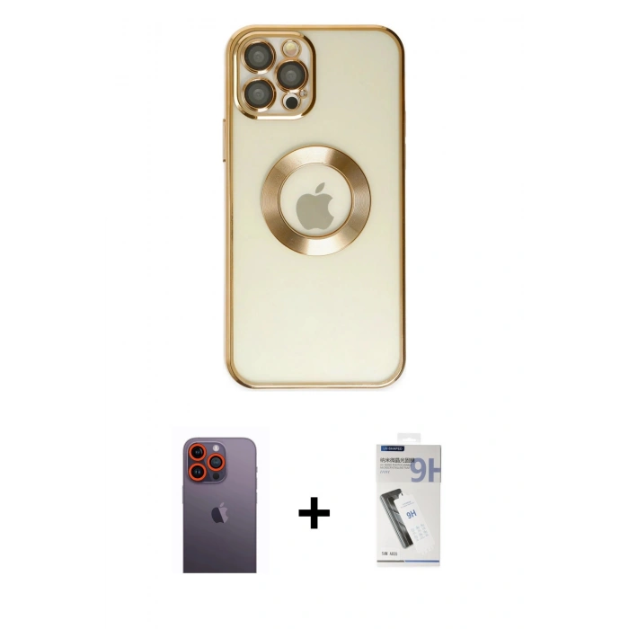 MARSİLYAN™- iPhone 12 Pro Kılıf Pusula Form - Şeffaf Uv Polymer Nano Ekran Koruyucu + Neon Fosforlu Kamera Lens - TU