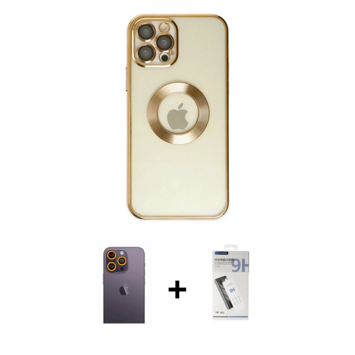 MARSİLYAN™- iPhone 12 Pro Kılıf Pusula Form - Şeffaf Uv Polymer Nano Ekran Koruyucu + Neon Fosforlu Kamera Lens - SI