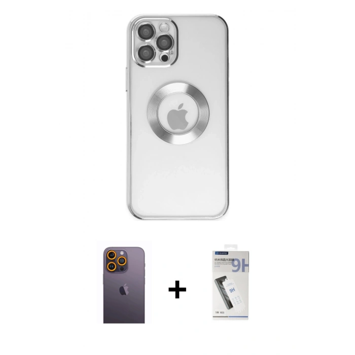 MARSİLYAN™- iPhone 12 Pro Kılıf Pusula Form - Şeffaf Uv Polymer Nano Ekran Koruyucu + Neon Fosforlu Kamera Lens - SI