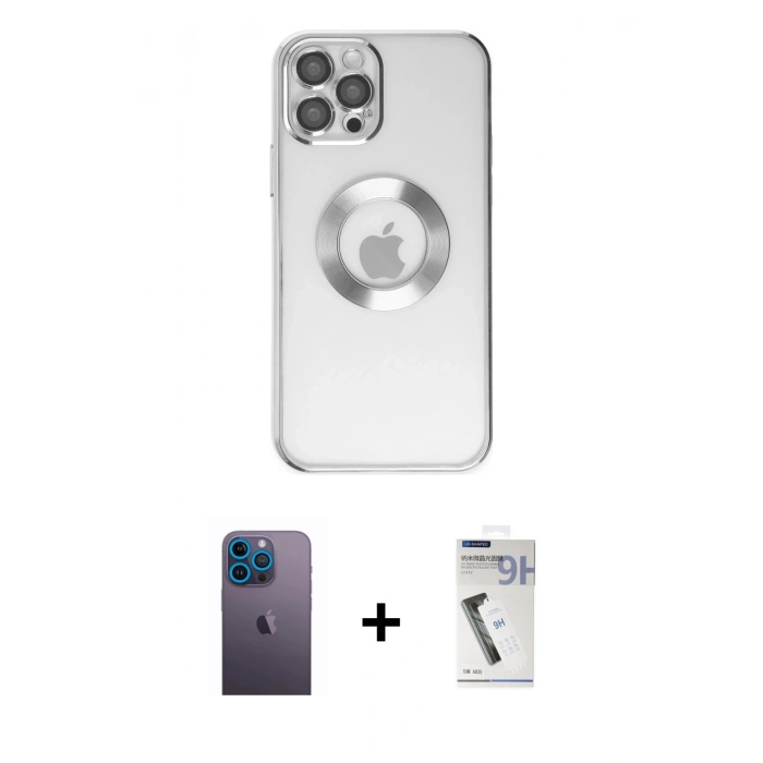 MARSİLYAN™- iPhone 12 Pro Kılıf Pusula Form - Şeffaf Uv Polymer Nano Ekran Koruyucu + Neon Fosforlu Kamera Lens - MI