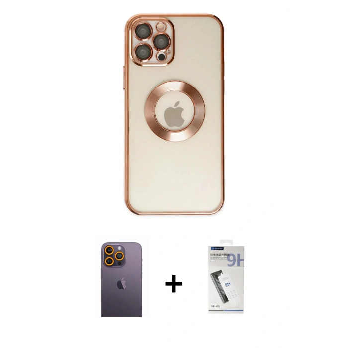 MARSİLYAN™- iPhone 12 Pro Kılıf Pusula Form - Şeffaf Uv Polymer Nano Ekran Koruyucu + Neon Fosforlu Kamera Lens - SI