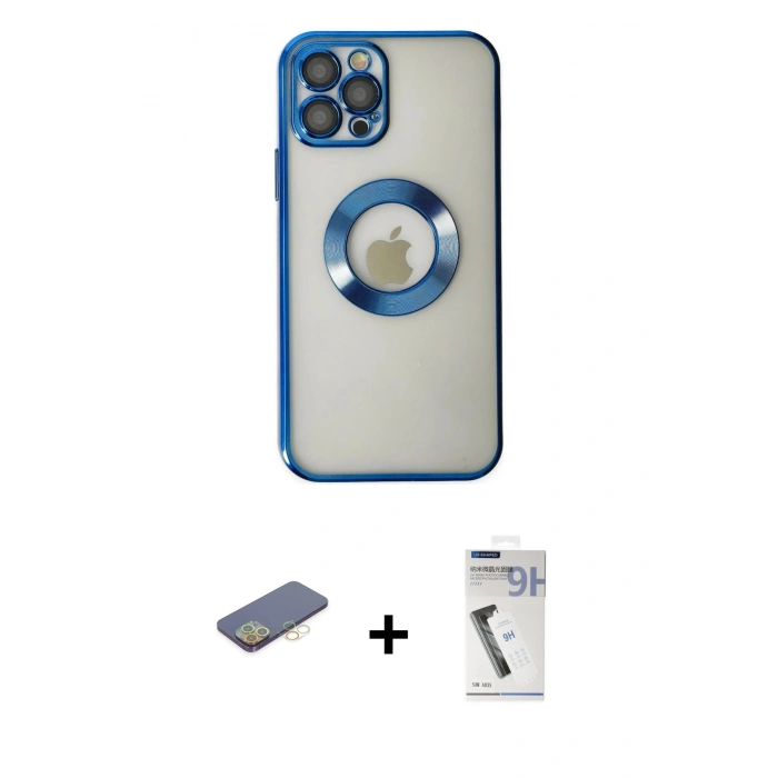 MARSİLYAN™- iPhone 12 Pro Kılıf Pusula Form - Şeffaf Uv Polymer Nano Ekran Koruyucu + Renkli Kamera Lens Koruma Cam - SI