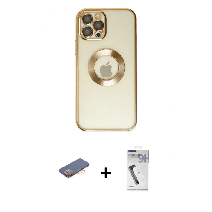 MARSİLYAN™- iPhone 12 Pro Kılıf Pusula Form - Şeffaf Uv Polymer Nano Ekran Koruyucu + Renkli Kamera Lens Koruma Cam - TU