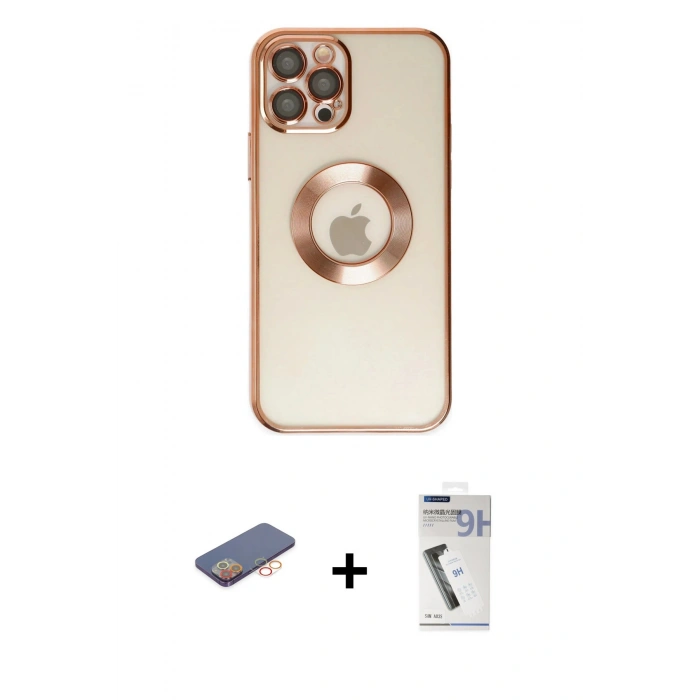 MARSİLYAN™- iPhone 12 Pro Kılıf Pusula Form - Şeffaf Uv Polymer Nano Ekran Koruyucu + Renkli Kamera Lens Koruma Cam - TU