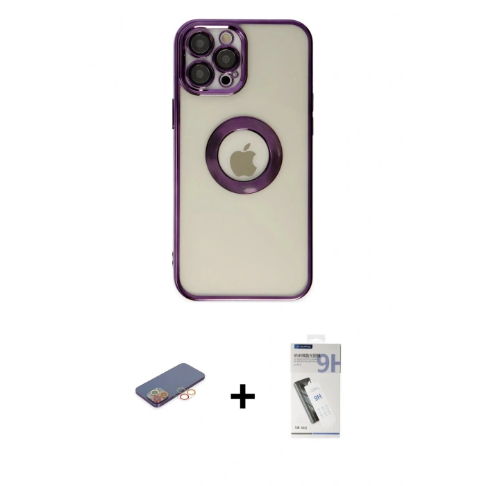 MARSİLYAN™- iPhone 12 Pro Kılıf Pusula Form - Şeffaf Uv Polymer Nano Ekran Koruyucu + Renkli Kamera Lens Koruma Cam - TU