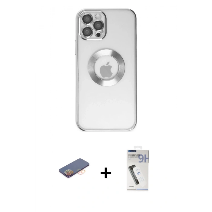 MARSİLYAN™- iPhone 12 Pro Kılıf Pusula Form - Şeffaf Uv Polymer Nano Ekran Koruyucu + Renkli Kamera Lens Koruma Cam - TU