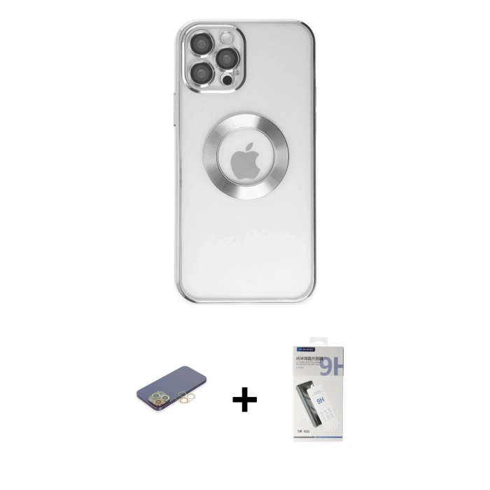 MARSİLYAN™- iPhone 12 Pro Kılıf Pusula Form - Şeffaf Uv Polymer Nano Ekran Koruyucu + Renkli Kamera Lens Koruma Cam - SI