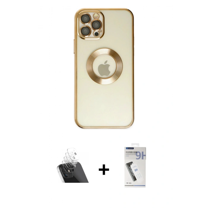 MARSİLYAN™- iPhone 12 Pro Kılıf Pusula Form - Şeffaf Uv Polymer Nano Ekran Koruyucu + Kamera Lens Koruma Cam - SF