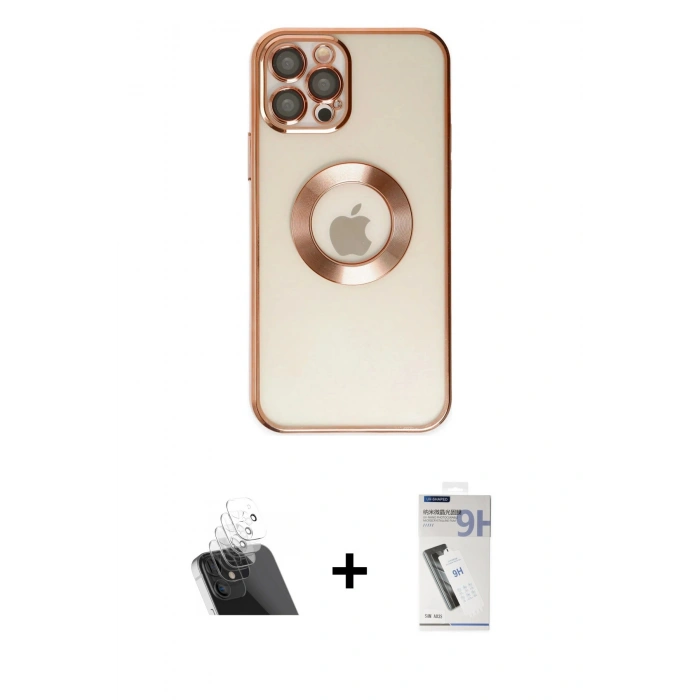 MARSİLYAN™- iPhone 12 Pro Kılıf Pusula Form - Şeffaf Uv Polymer Nano Ekran Koruyucu + Kamera Lens Koruma Cam - SF