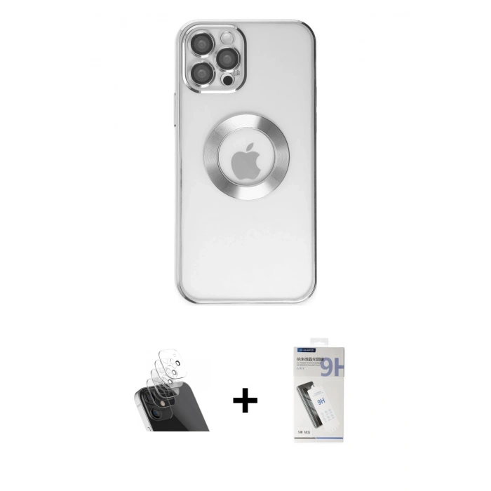 MARSİLYAN™- iPhone 12 Pro Kılıf Pusula Form - Şeffaf Uv Polymer Nano Ekran Koruyucu + Kamera Lens Koruma Cam - SF